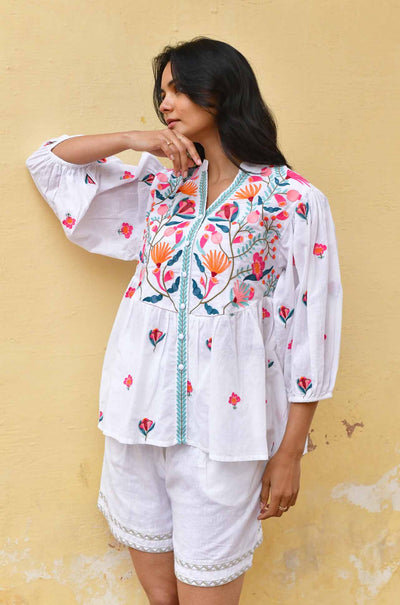 Azure and Indigo - Hummingbird Embroidered Shirt