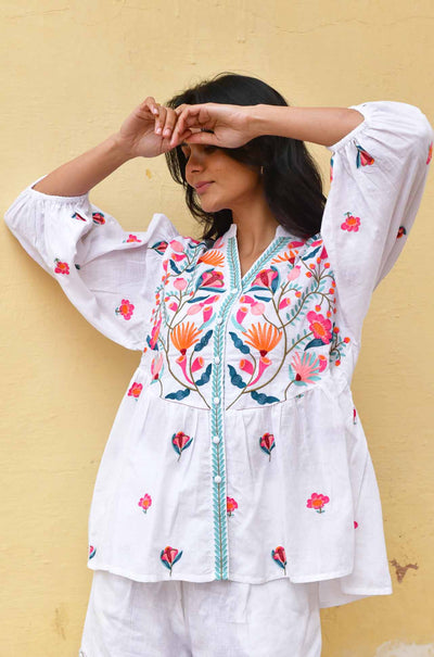Azure and Indigo - Hummingbird Embroidered Shirt