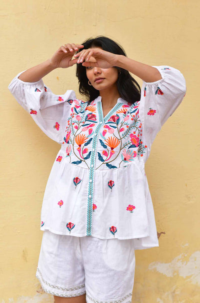 Azure and Indigo - Hummingbird Embroidered Shirt