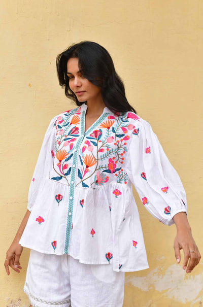 Azure and Indigo - Hummingbird Embroidered Shirt