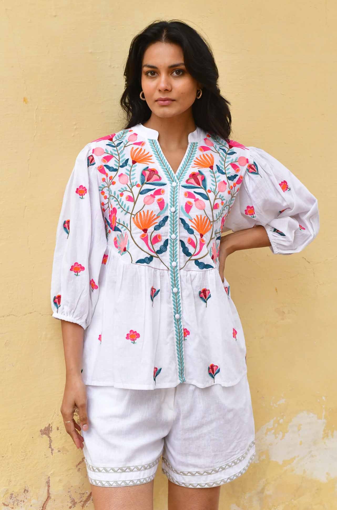 Azure and Indigo - Hummingbird Embroidered Shirt