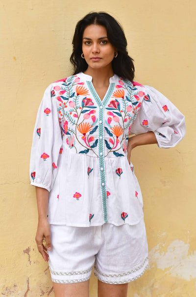Azure and Indigo - Hummingbird Embroidered Shirt