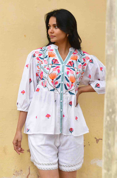 Azure and Indigo - Hummingbird Embroidered Shirt