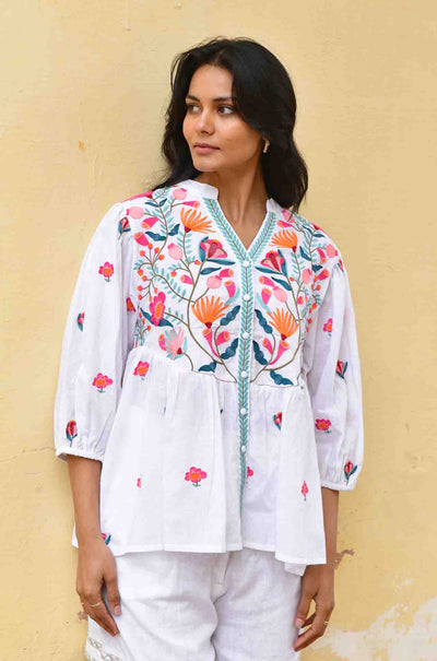 Azure and Indigo - Hummingbird Embroidered Shirt