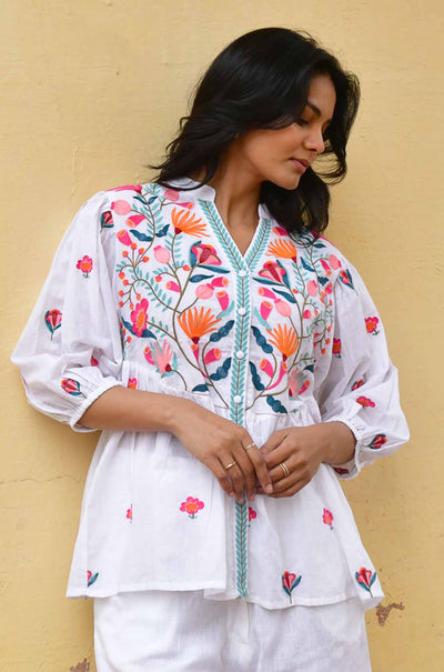 Azure and Indigo - Hummingbird Embroidered Shirt