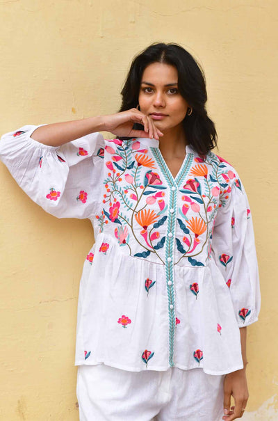 Azure and Indigo - Hummingbird Embroidered Shirt