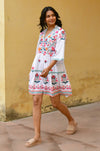 Azure and Indigo - Hummingbird Embroidered Swing Dress