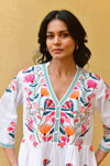 Azure and Indigo - Hummingbird Embroidered Swing Dress