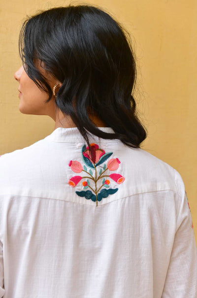 Azure and Indigo - Hummingbird Embroidered Swing Dress