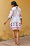 Azure and Indigo - Hummingbird Embroidered Swing Dress