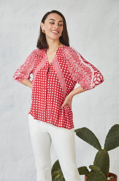 Verge - Inspire Blouse in Red Print