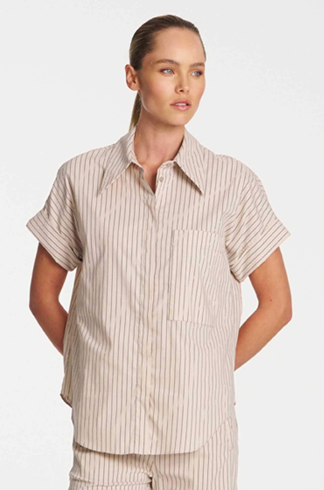 Mela Purdie - Ivy Shirt in Pin Stripe Microprene