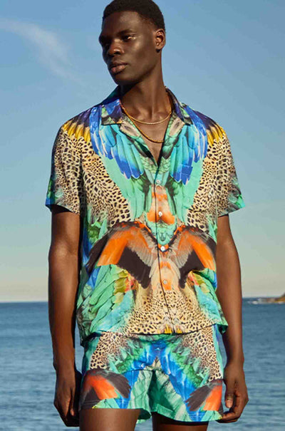 Camilla - Jungle Flight Mid Length Boardshort w/ Elastic Waist