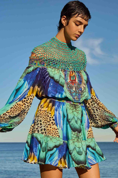 Camilla - Jungle Flight Off Shoulder Short Dress