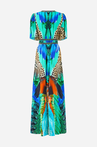 Camilla - Jungle Flight Shaped Waistband Dress w/ Flutter Sleeves