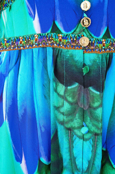 Camilla - Jungle Flight Shaped Waistband Dress w/ Flutter Sleeves