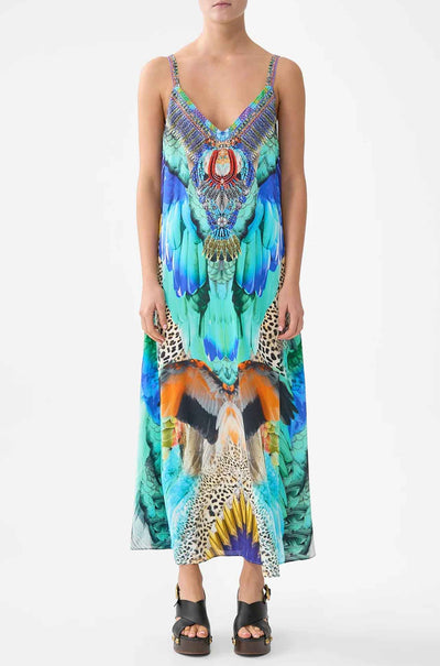 Camilla - Jungle Flight V Neck Midi Slip Dress