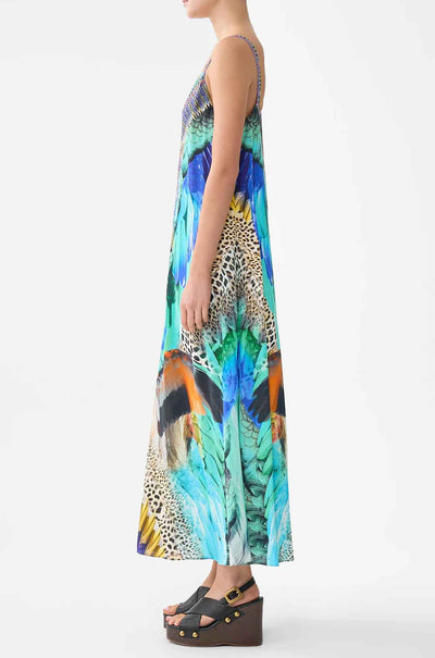 Camilla - Jungle Flight V Neck Midi Slip Dress