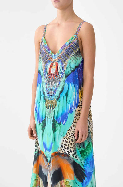 Camilla - Jungle Flight V Neck Midi Slip Dress