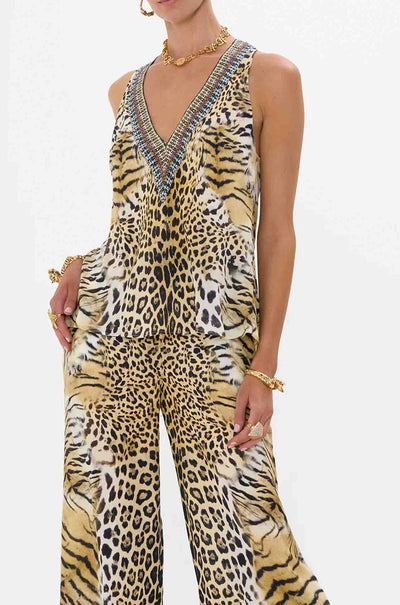 Camilla - Jaguar V Neck Top w/ Knot Back
