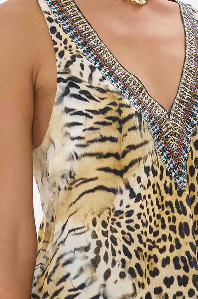 Camilla - Jaguar V Neck Top w/ Knot Back