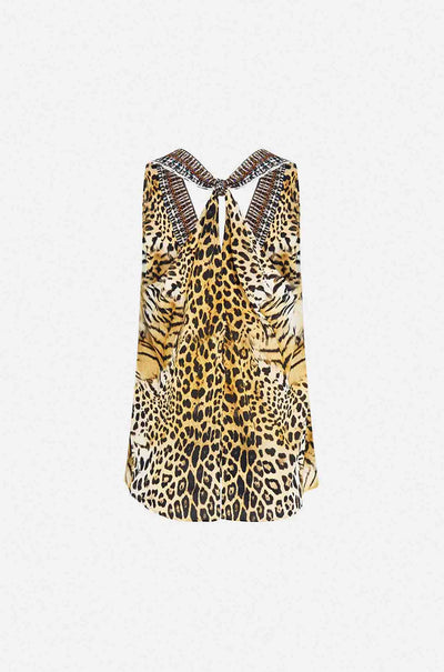 Camilla - Jaguar V Neck Top w/ Knot Back