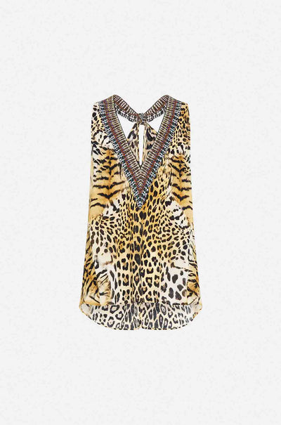 Camilla - Jaguar V Neck Top w/ Knot Back