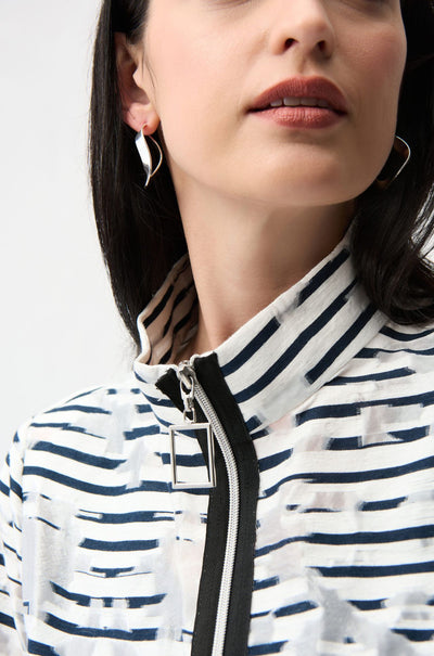 Joseph Ribkoff - Jacquard Organza Stripe Bomber Jacket