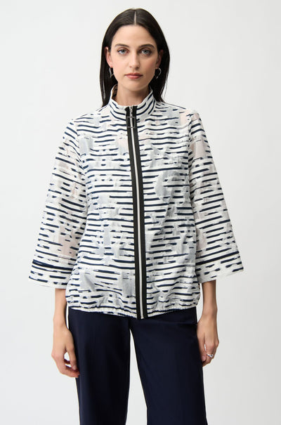 Joseph Ribkoff - Jacquard Organza Stripe Bomber Jacket