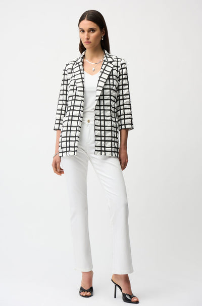 Joseph Ribkoff - Jacquard Plaid Print Boxy Blazer with Notched Collar