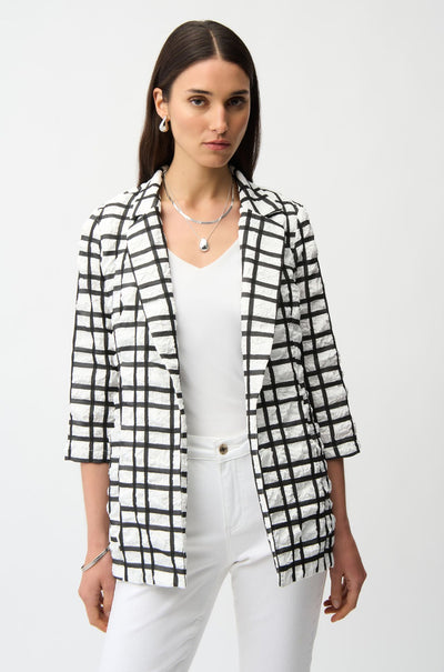 Joseph Ribkoff - Jacquard Plaid Print Boxy Blazer with Notched Collar
