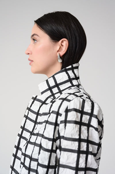 Joseph Ribkoff - Jacquard Plaid Print Boxy Blazer with Notched Collar