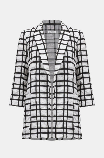 Joseph Ribkoff - Jacquard Plaid Print Boxy Blazer with Notched Collar