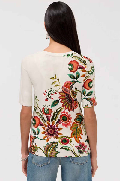 Johnny Was - The Janie Favorite Fitted V Neck Elbow Sleeve Tee in Valley Of The Fleurs