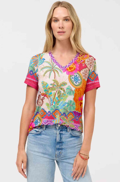 Johnny Was - The Janie Favorite Short Sleeve V Neck Swing Tee in Avelar