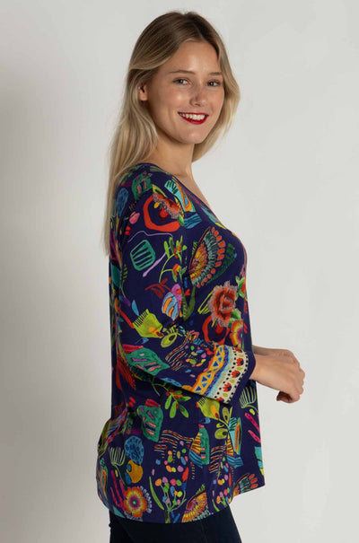 Johnny Was - The Janie Favorite 3/4 Sleeve V-Neck Tee in Farout Scarf Print