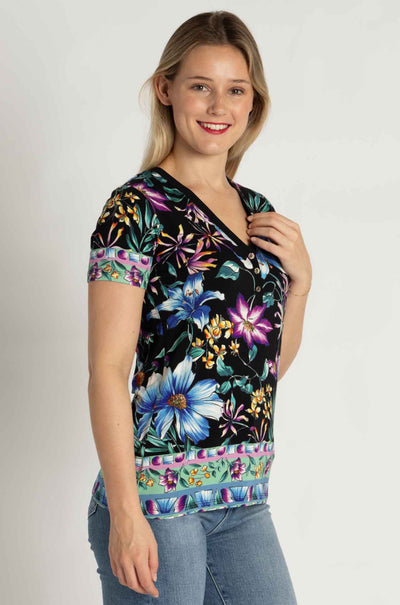 Johnny Was - The Janie Favorite Short Sleeve Henley Tee in Jumono Print