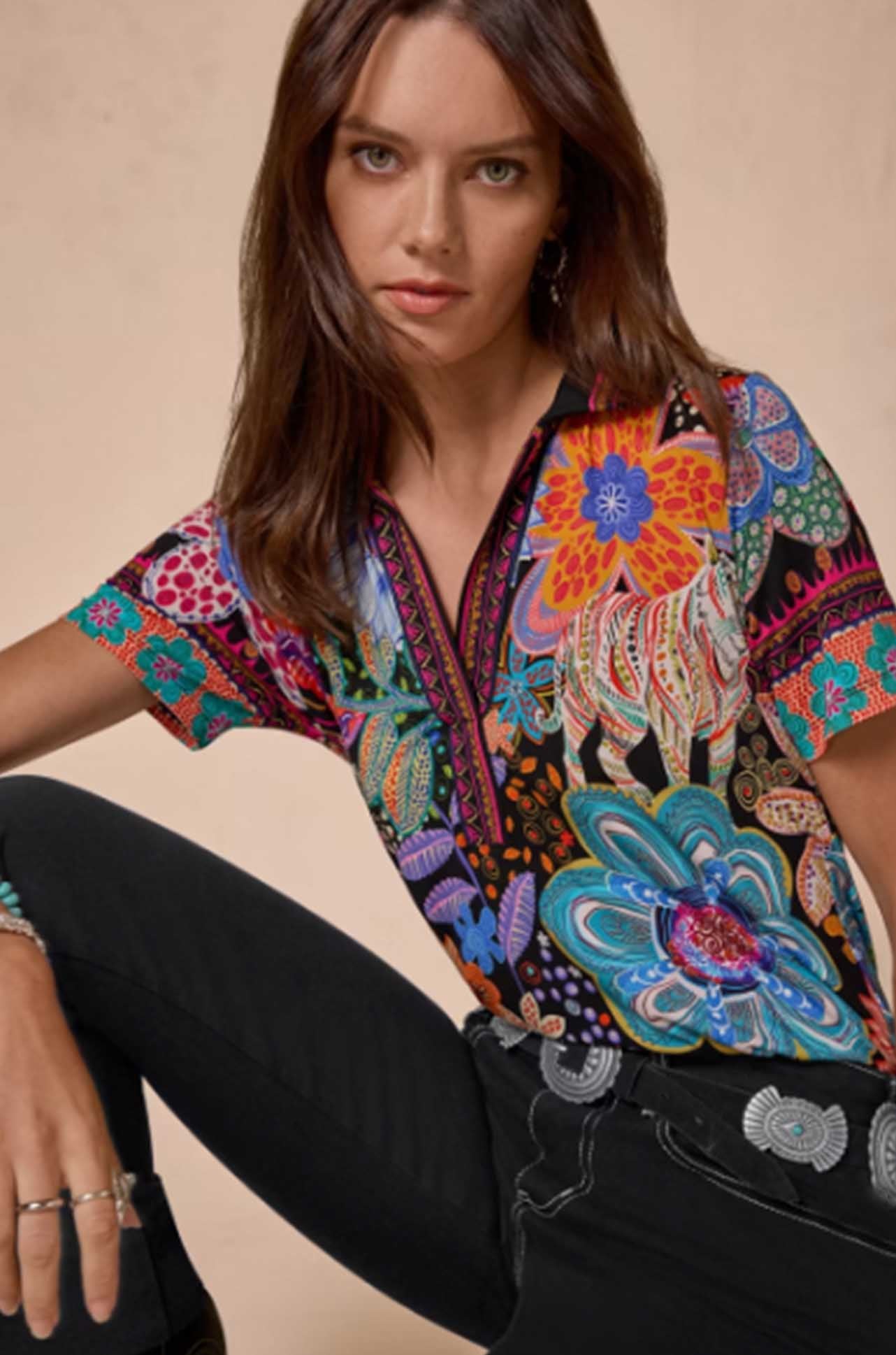 Johnny Was - The Janie Favorite Short Sleeve Swing Polo in Caetan Print