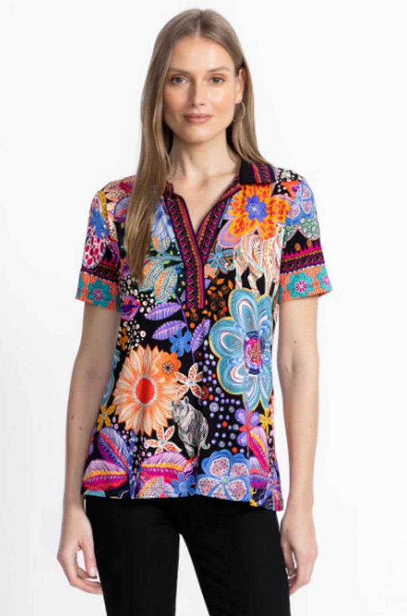 Johnny Was - The Janie Favorite Short Sleeve Swing Polo in Caetan Print