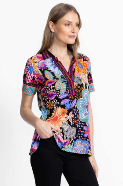 Johnny Was - The Janie Favorite Short Sleeve Swing Polo in Caetana Print