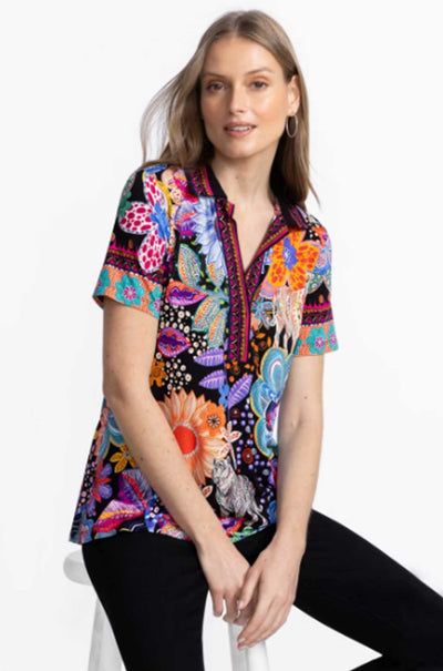 Johnny Was - The Janie Favorite Short Sleeve Swing Polo in Caetana Print