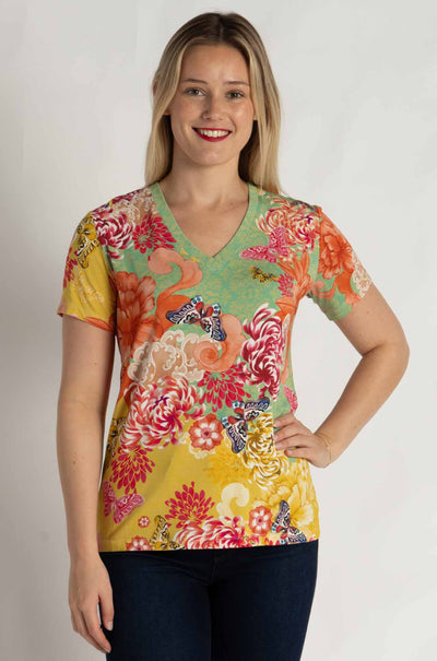 Johnny Was - The Janie Favorite Short Sleeve V Neck Tee in Charlie