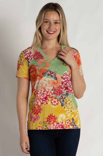 Johnny Was - The Janie Favorite Short Sleeve V Neck Tee in Charlie