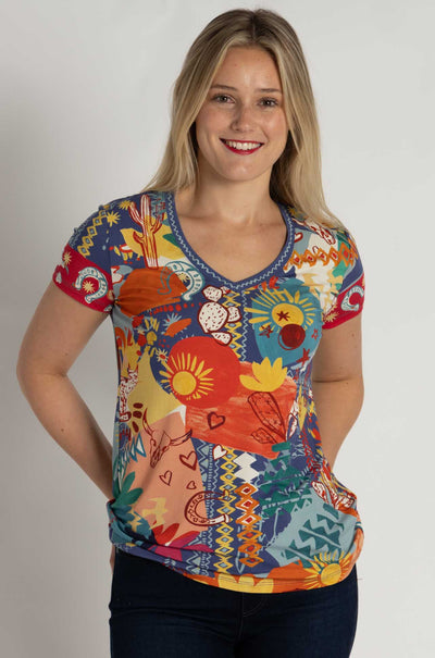 Johnny Was - The Janie Favorite Short Sleeve V-Neck Tee in Liberty Print