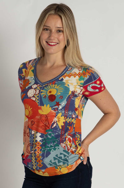 Johnny Was - The Janie Favorite Short Sleeve V-Neck Tee in Liberty Print