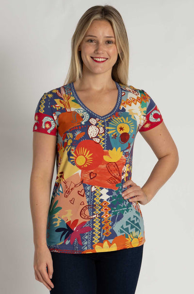 Johnny Was - The Janie Favorite Short Sleeve V-Neck Tee in Liberty Print