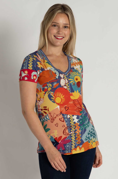 Johnny Was - The Janie Favorite Short Sleeve V-Neck Tee in Liberty Print