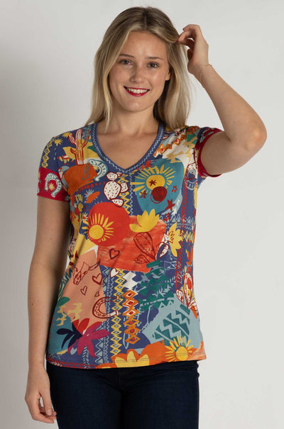 Johnny Was - The Janie Favorite Short Sleeve V-Neck Tee in Liberty Print