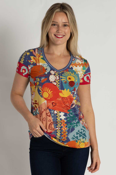 Johnny Was - The Janie Favorite Short Sleeve V-Neck Tee in Liberty Print