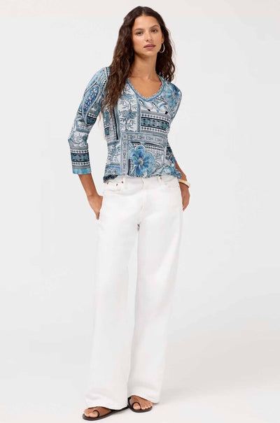 Johnny Was - The Janie Favorite 3/4 Sleeve V-Neck Swing Tee in Athene